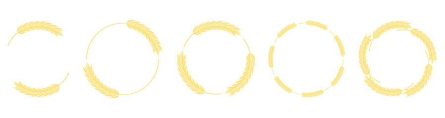 Set of round frames from wheat ears. Transparent background. Vector illustration.