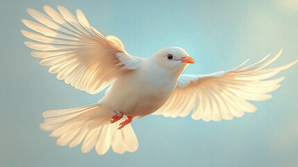 Fototapeta premium A graceful white bird in mid-flight, showcasing its elegant wings against a soft background.