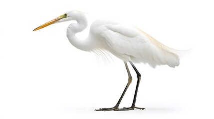 Obraz premium Great egret isolated on white background. 