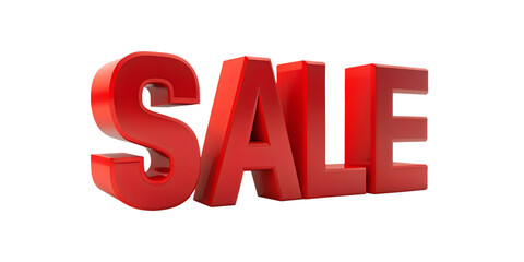 Cut out 3D render red color sale inscription isolated on white transparent background.
