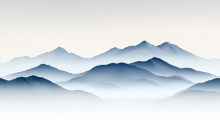 Fototapeta premium Serene mountains fade into the distance, layered in gentle shades of blue and gray, creating a tranquil and minimalistic landscape.