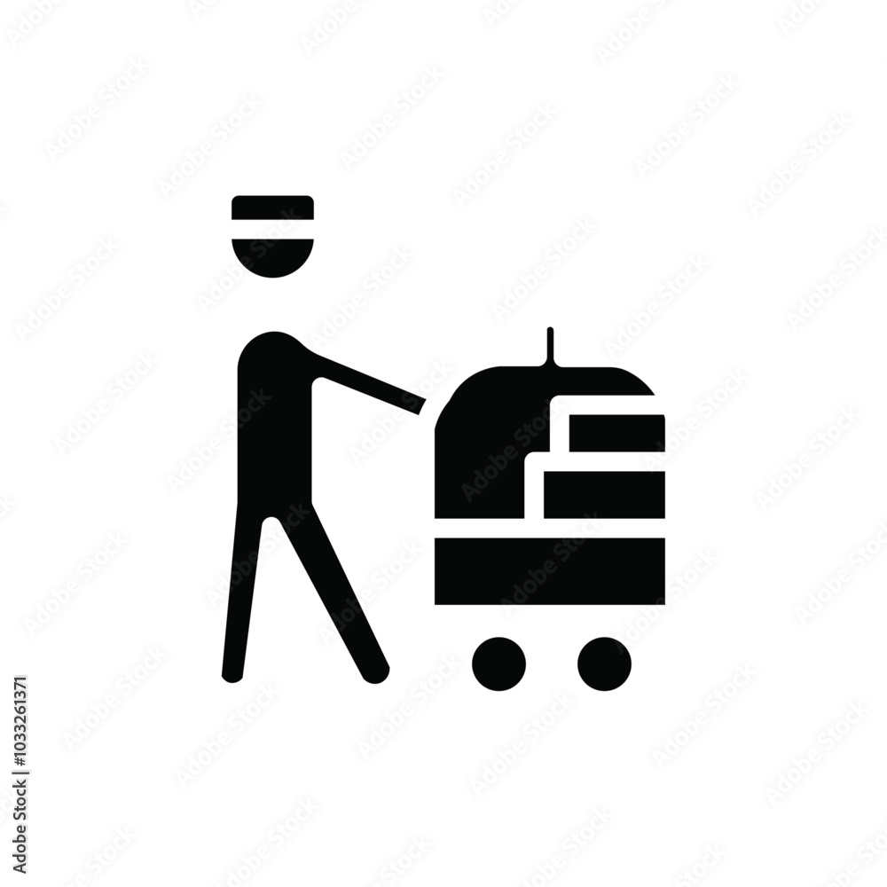 Poster bellboy with luggage cart icon web design in vector