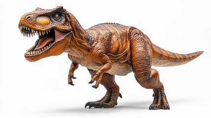 A detailed dinosaur figurine, showcasing a Tyrannosaurus rex in a dynamic pose.