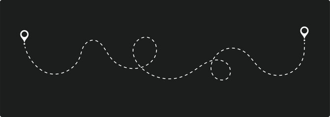 Flying with a dashed line from the starting point and along the path - stock vector.