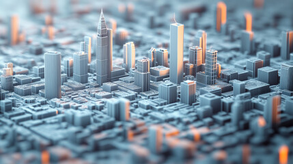 A futuristic city made of digital buildings, showing how technology is changing the way we live.low poly digital wireframe.