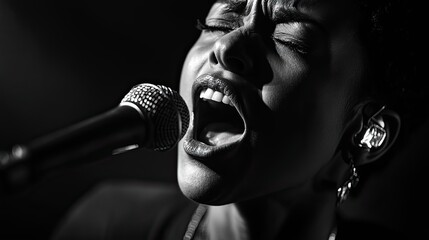 Close-up of a Female Singer Performing with a Microphone