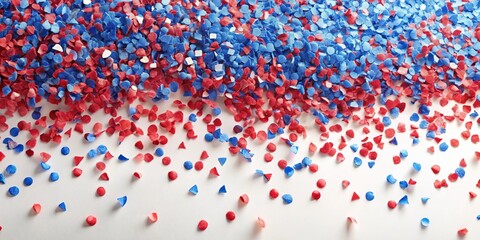 Obraz premium Abstract blue and red confetti on a white background Panoramic