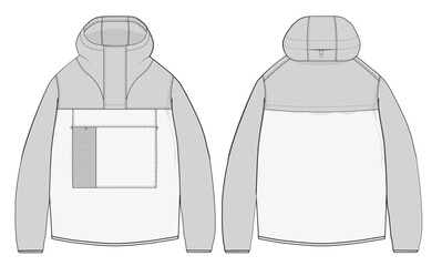 Hooded Anorak Jacket CAD Vector Design Template Front and Back Views © 212069668