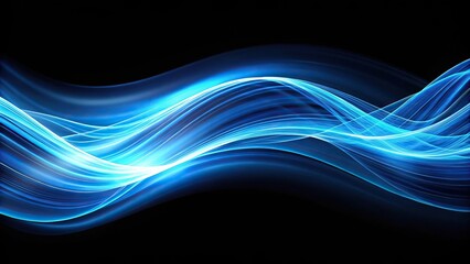 Naklejka premium Abstract blue light wave against a black background in wide-angle