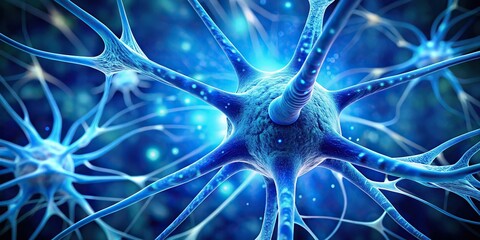 Abstract blue neuron cell in brain