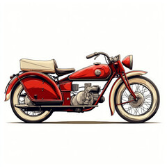 A vintage red motorcycle with a classic design, showcasing retro style and craftsmanship.