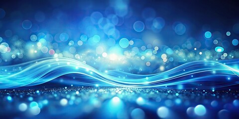 Abstract blue wave gradient with blurry lights on black background