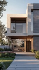 Fototapeta premium A modern sleek minimalist two-story house.