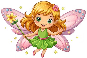 Fototapeta premium cute little fairy with magic wand flying. little girl