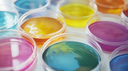 Colorful Liquids in Petri Dishes