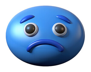 Fototapeta premium 3D render blue monday illustration with sad emotion face. White isolated background.