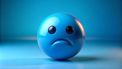 Fototapeta premium 3D render blue monday illustration with sad face. Blue background.