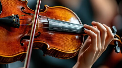 Close-up of a Violin Being Played by a Musician