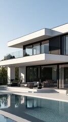 Fototapeta premium A modern sleek minimalist two-story house.