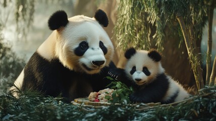 Fototapeta premium Celebrate the spirit of giving this Christmas by learning about panda bears and the critical issues surrounding their conservation and habitats.