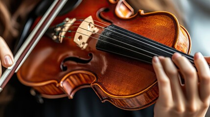 Obraz premium Close-up of a Violin Being Played with a Bow