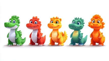 Obraz premium Five colorful cartoon crocodiles standing in a row.