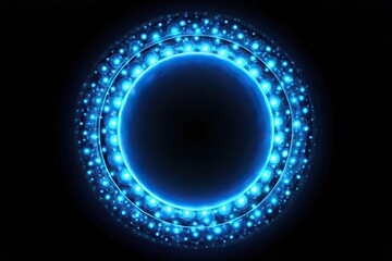 Obraz premium Blue circles with glowing effect reflected on black background