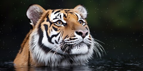 Naklejka premium Majestic Tiger Portrait in Water with Cinematic Lighting