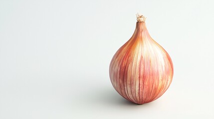 Obraz premium A sleek mockup showcasing a solitary shallot bulb against a pristine white backdrop, ideal for culinary artwork and recipe advertisements.