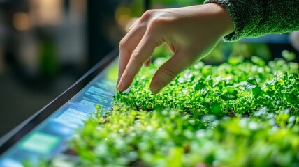 Visitors engage with interactive touchscreens to learn about sustainable urban farming techniques.
