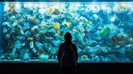 The exhibit emphasizes conservation efforts and strategies to reduce plastic waste and protect ocean ecosystems.
