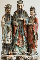 Fototapeta premium Ink and Watercolor Painting: Depicting Traditional Chinese Figures.