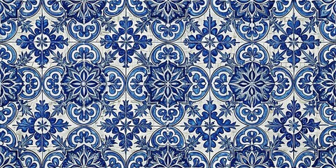 Pattern of blue floral Portuguese ceramic tiles
