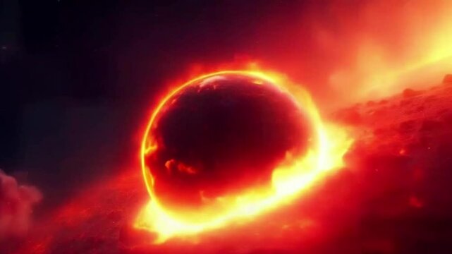 Climate Change, Global Warming, Pollution, Environment, Earth, Planet .burning earth on fire looping video