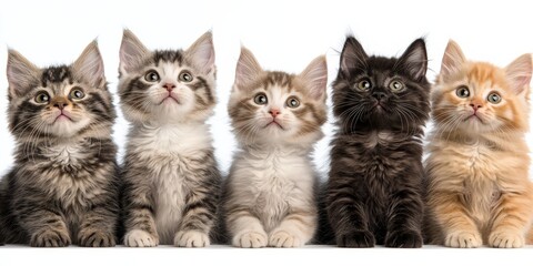 Adorable Kittens Looking Up  Playful Poses  Cute Pets  White Background