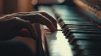 Close-up of Hand Playing Piano Keys