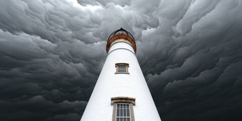 Lighthouse Tower Against Dramatic Storm Clouds