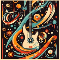 Fototapeta premium Abstract Guitar with Colorful Swirls and Circles
