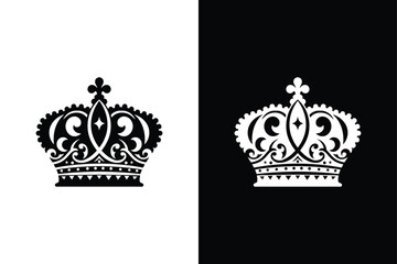 Regal Silhouette Black And White King Crown Icon.
