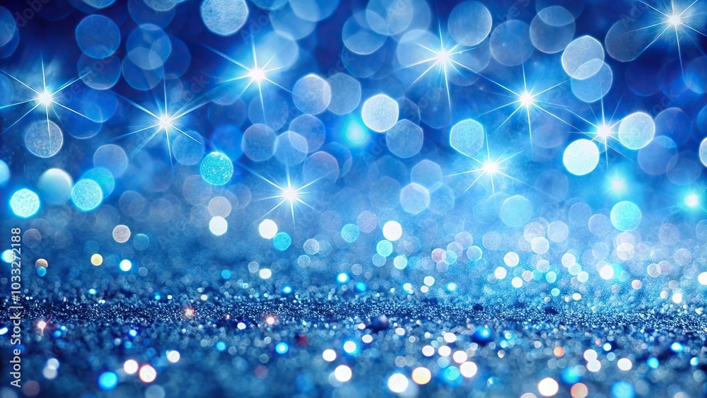 Wall mural blue holiday glow abstract bokeh background with bright lights glitter and festive sparkle