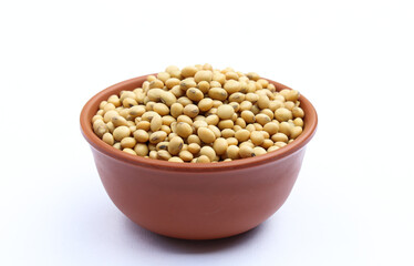 Soybean seeds in a bowl side view 