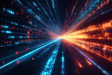 A bright blue and orange light show with a lot of dots