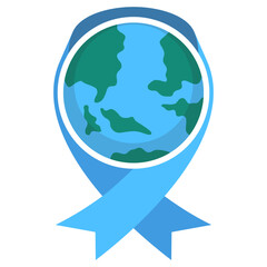 Earth Symbol with Blue Ribbon World Diabetes Day