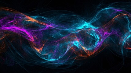 Isolated against a solid black background, abstract smoke in vibrant colors swirls gracefully in the air