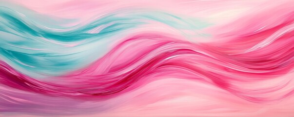 Obraz premium Vibrant abstract painting with pink and teal waves on canvas