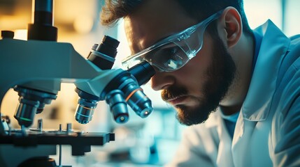 A Scientist Examining a Sample Through a Microscope