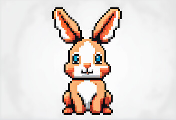 Illustration of Pixel art rabbit on white background.	