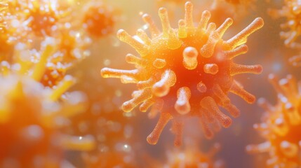 An orange norovirus particle, highlighting its shape and texture