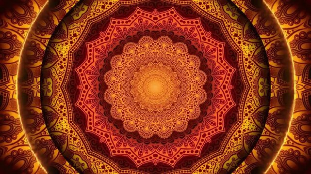 Intricate gold and red mandala pattern with a glowing center.
