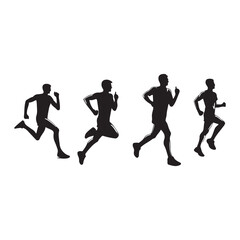 marathon run vector silhouette , side view of vector runner silhouette